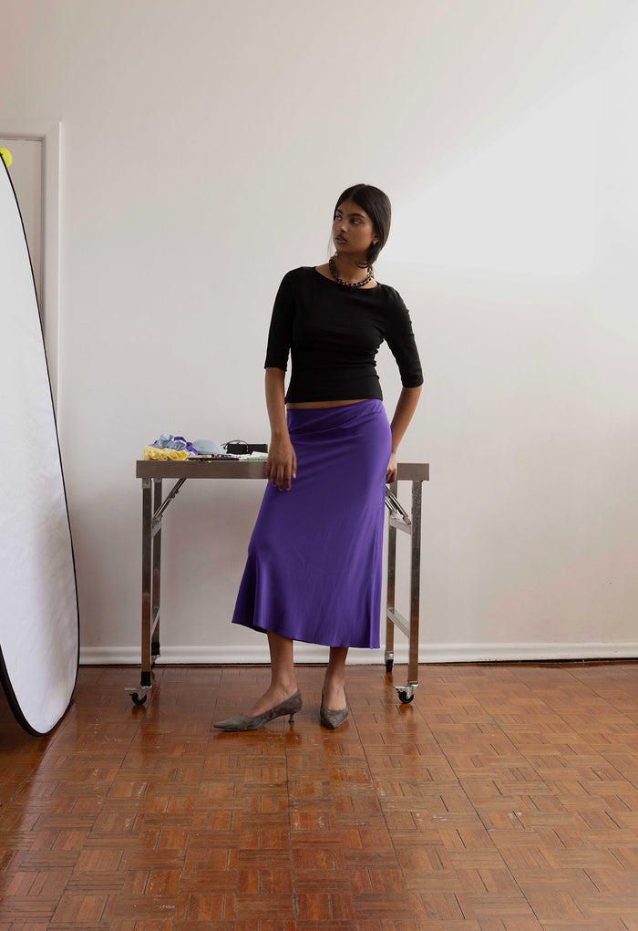 Bias Mid Skirt Viola Silk