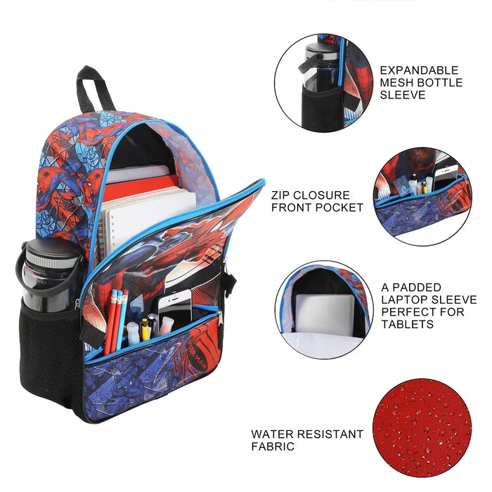 Bioworld Marvel - Spiderman Swinging 5-Piece 16" Backpack With Lunch Kit