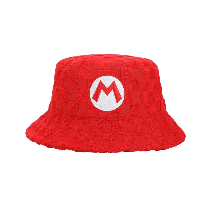 Bioworld Super Mario - Mario Logo Men's Red Checkered Bucket Hat