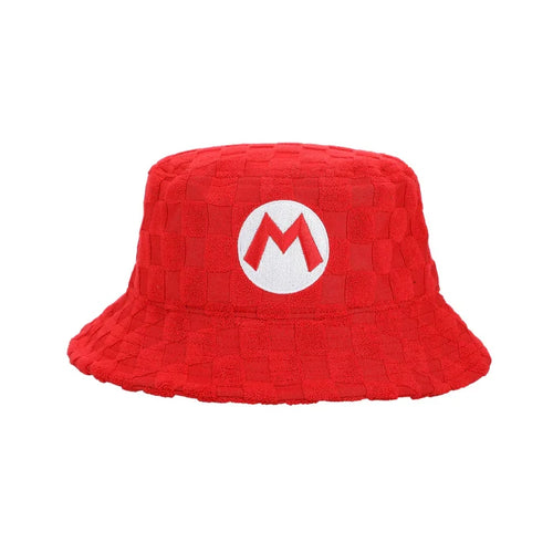 Bioworld Super Mario - Mario Logo Men's Red Checkered Bucket Hat
