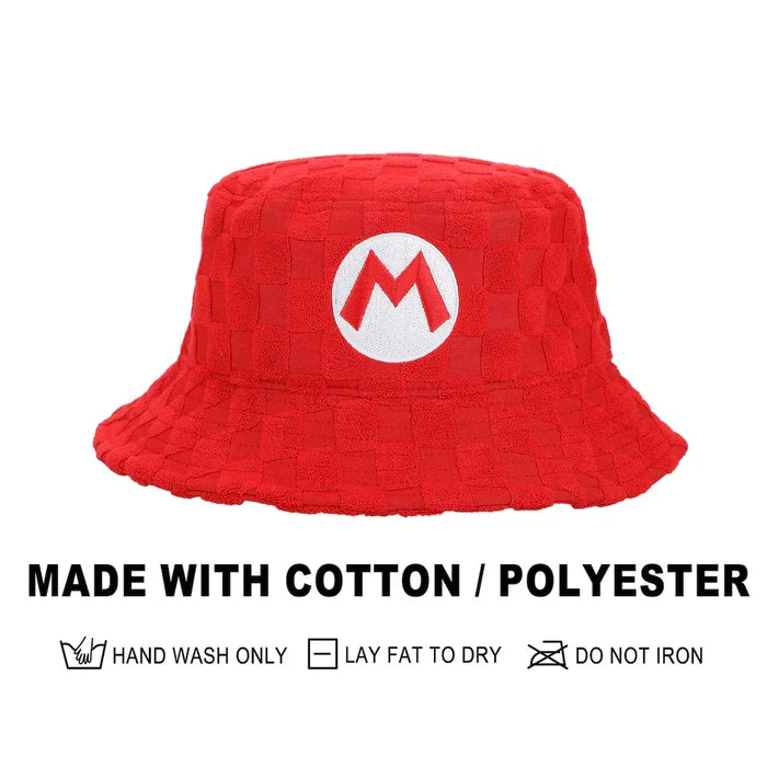 Bioworld Super Mario - Mario Logo Men's Red Checkered Bucket Hat