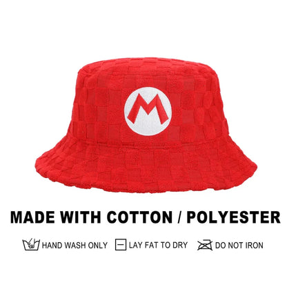 Bioworld Super Mario - Mario Logo Men's Red Checkered Bucket Hat