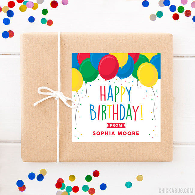 Birthday Balloons Gift Labels