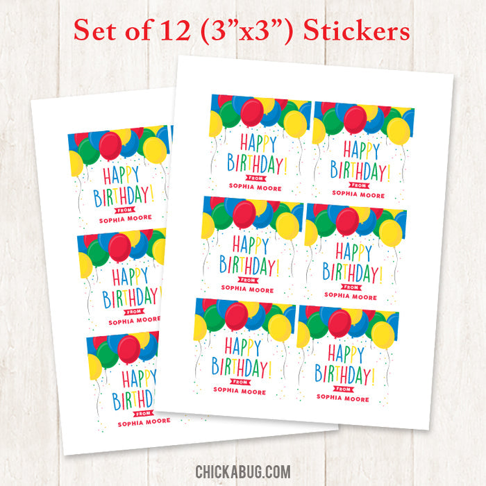 Birthday Balloons Gift Labels