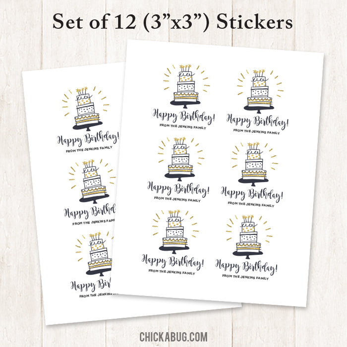 Black and Gold Birthday Cake Gift Labels