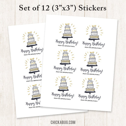 Black and Gold Birthday Cake Gift Labels