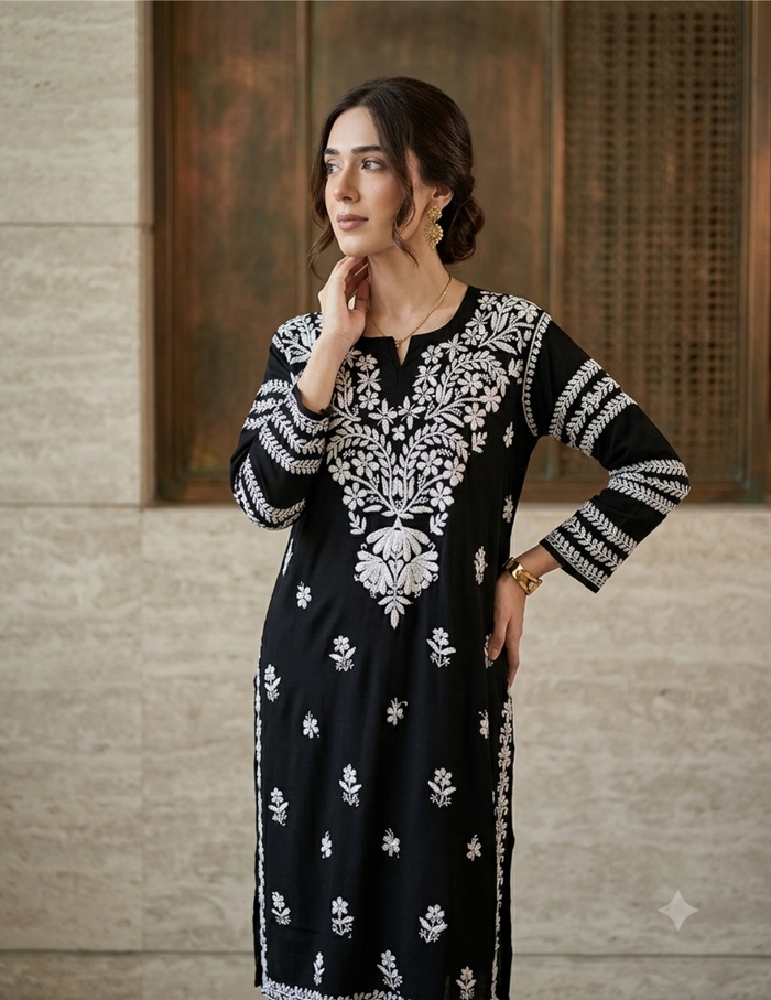 Black Chikankari Straight Kurti