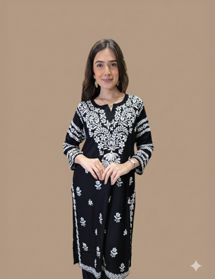 Black chikankari straight kurta