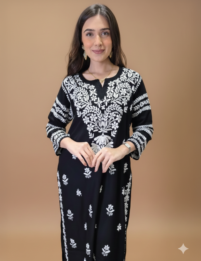 Black chikankari straight kurta