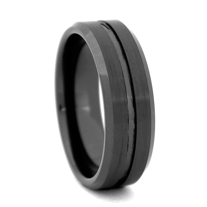 Comfort Fit 8mm Black High-Tech Ceramic Wedding Band with Groove