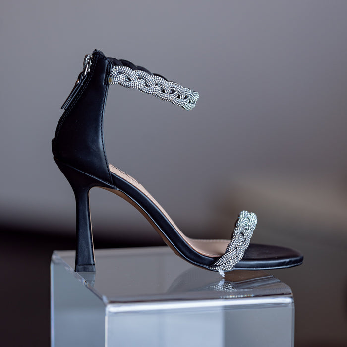 Black Leather Stiletto Sandal Julia