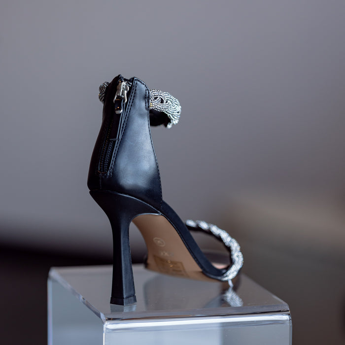 Black Leather Stiletto Sandal Julia