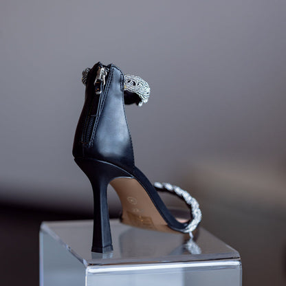 Black Leather Stiletto Sandal Julia