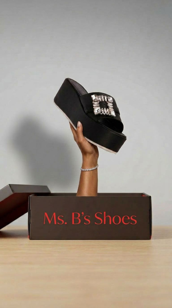 Black Nappa Leather Wide-Strap Platform Wedge Mule Crystal Square Buckle Dita
