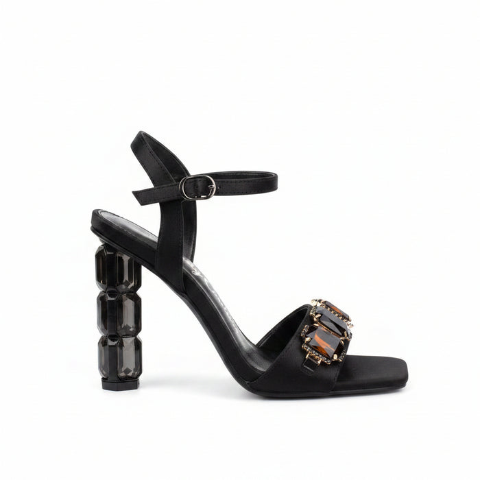 Black Satin Ankle Strap Sandal Karisma