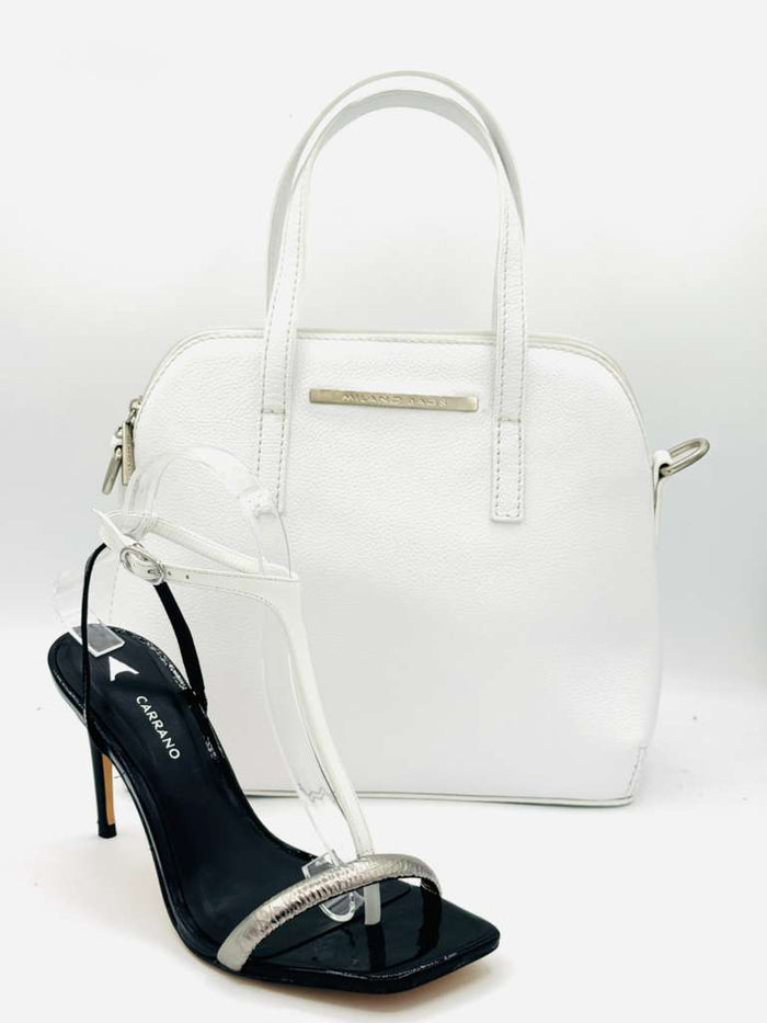 Black Stiletto Sandal with Silver Loop Toe Strap Eloise