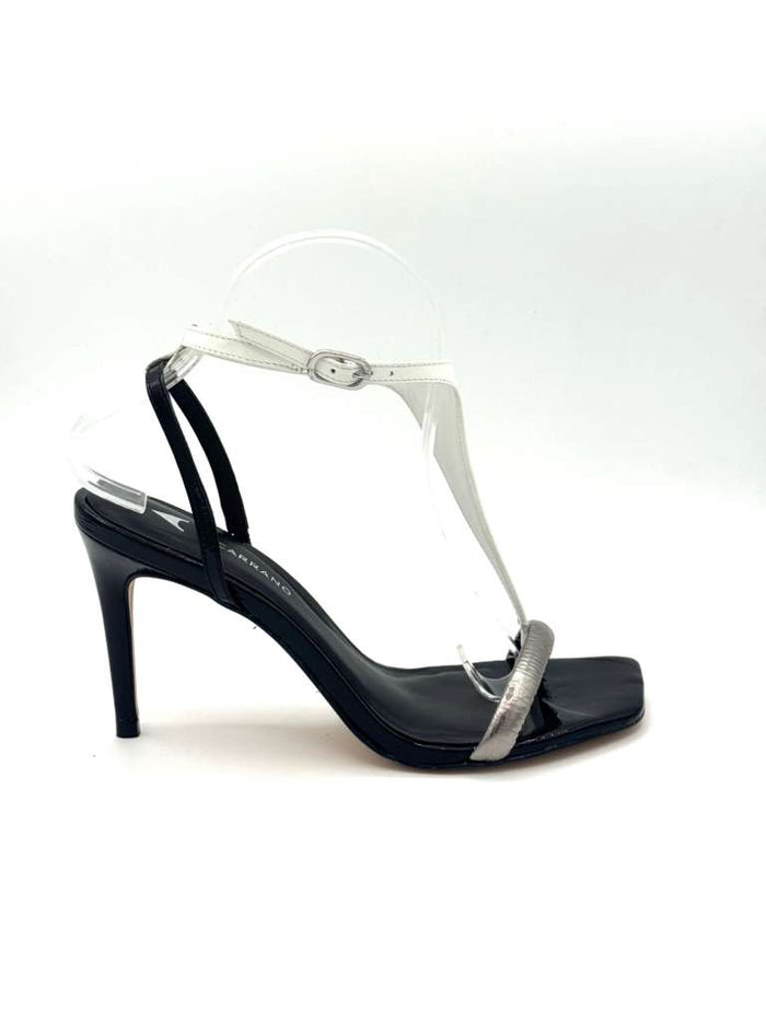Black Stiletto Sandal with Silver Loop Toe Strap Eloise