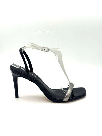 Black Stiletto Sandal with Silver Loop Toe Strap Eloise