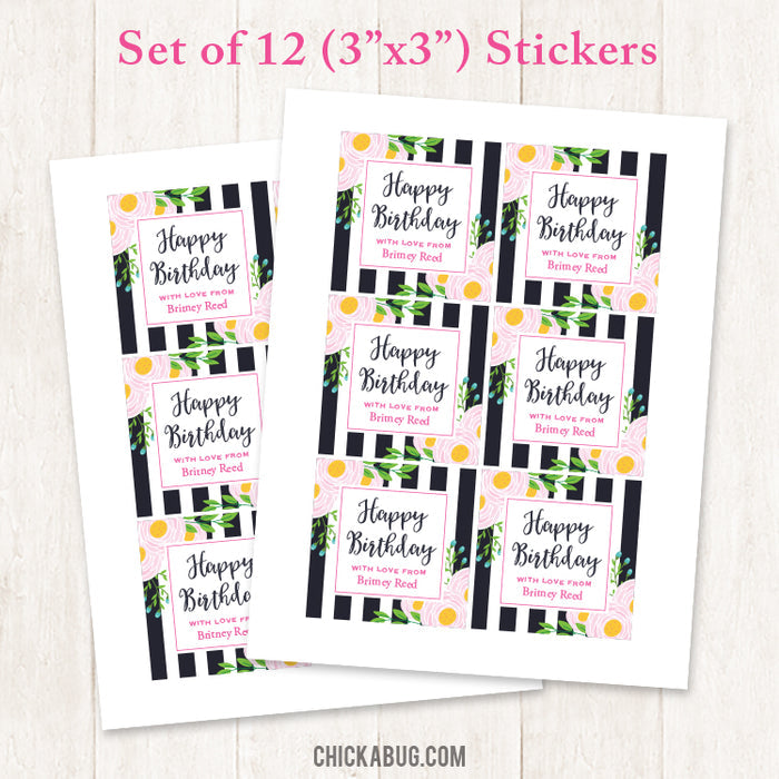 Black Stripe & Pink Floral Gift Labels