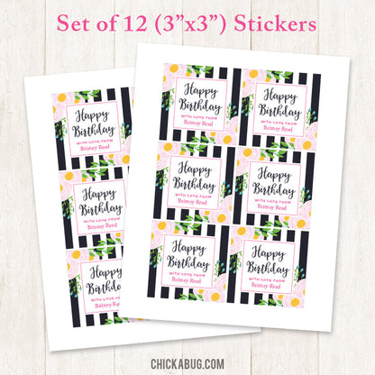 Black Stripe & Pink Floral Gift Labels