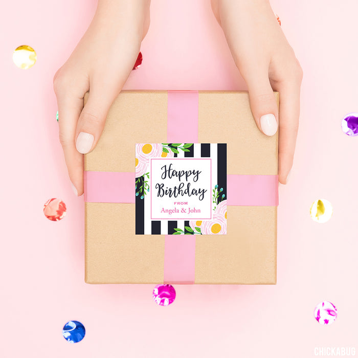 Black Stripe & Pink Floral Gift Labels