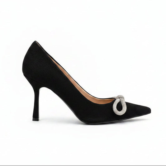 Black Suede Pointed-Toe Stiletto Pump Lalla