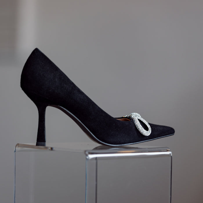 Black Suede Pointed-Toe Stiletto Pump Lalla