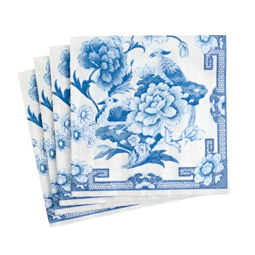Caspari Fall Blue and White Floral Cocktail Napkin