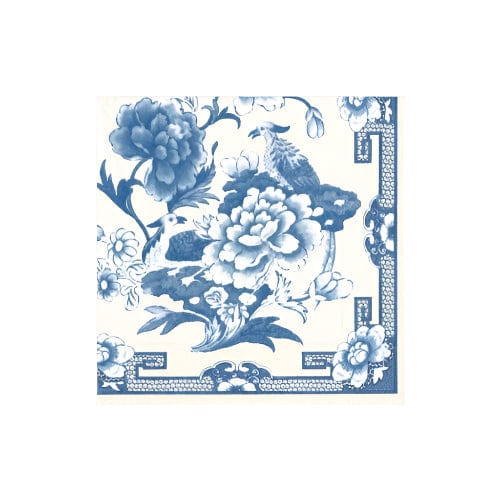 Caspari Blue and White Floral Cocktail Napkin