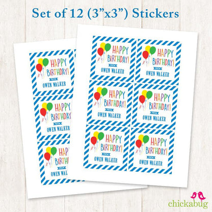 Blue Balloons Birthday Gift Labels