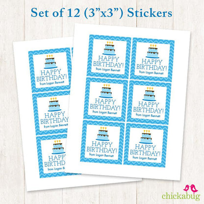 Blue Birthday Cake Birthday Gift Labels