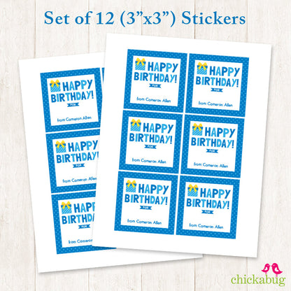 Blue Birthday Gift Labels
