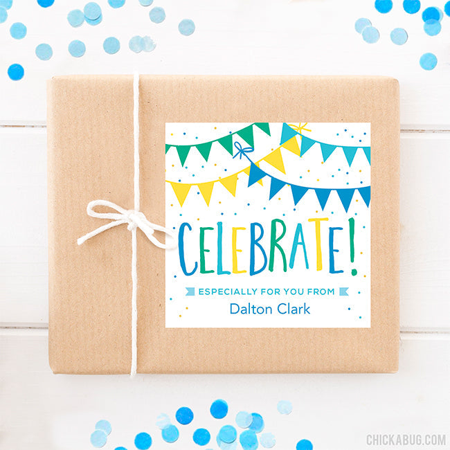 Blue "Celebrate" Gift Labels