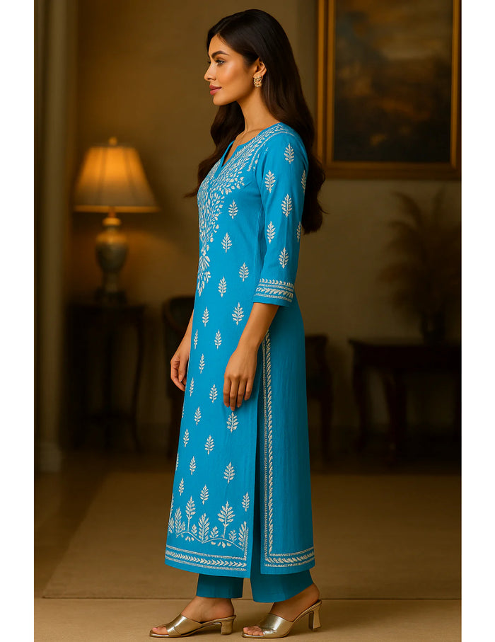 Blue chikankari kurti online shopping