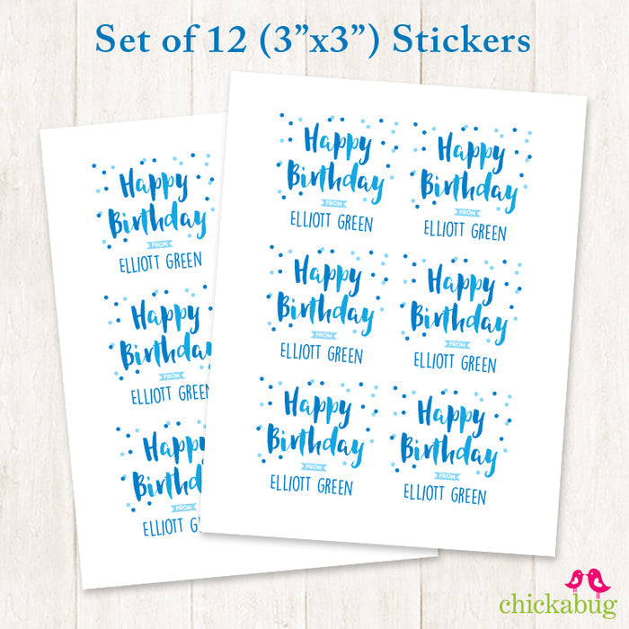 Blue Confetti Birthday Gift Labels