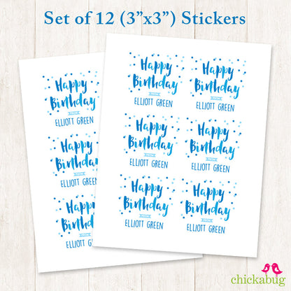 Blue Confetti Birthday Gift Labels