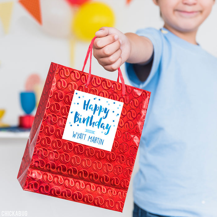 Blue Confetti Birthday Gift Labels