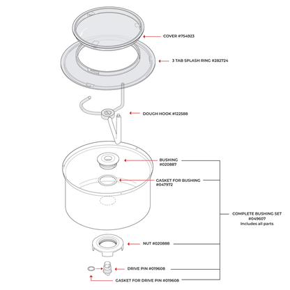 Technical diagram of the NutriMill bottom drive stainless steel bowl