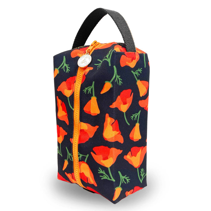 Box Zip: Poppy Charcoal: 5.25" W x 3.25" H x 9"