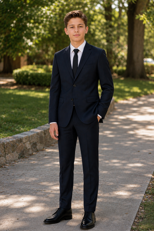 Boy's Black Label Peak Lapel Suit - Dark Navy