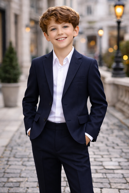 Boy's Fashion Soho Stretch Suit - Navy on Charcoal