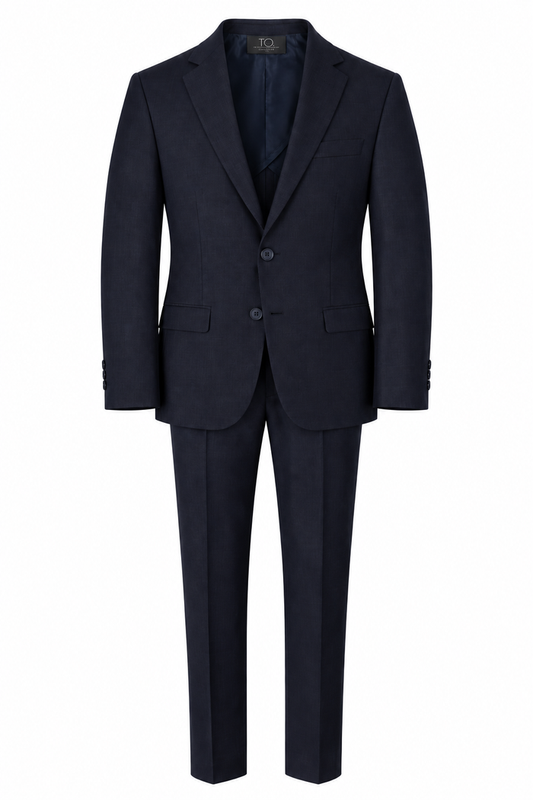 Boy's Flex Fashion Suit - Dark Navy Micro Herringbone