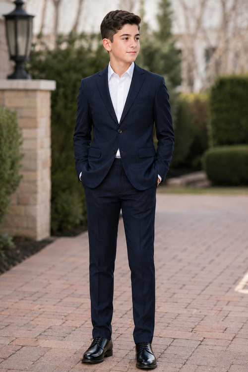 Boy's Flex Navy Fashion Suit - Fine Weave Navy