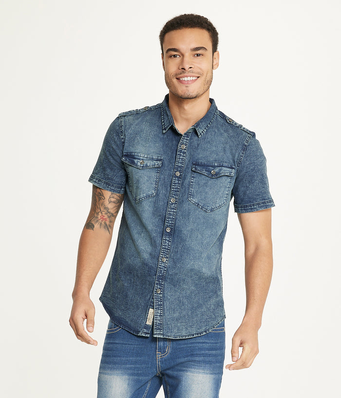 Brooklyn Laundry Men's Short Sleeve Stretch Denim Shirt 2