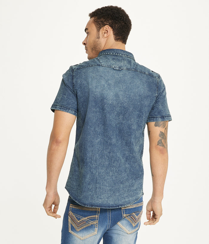Brooklyn Laundry Men's Short Sleeve Stretch Denim Shirt 2