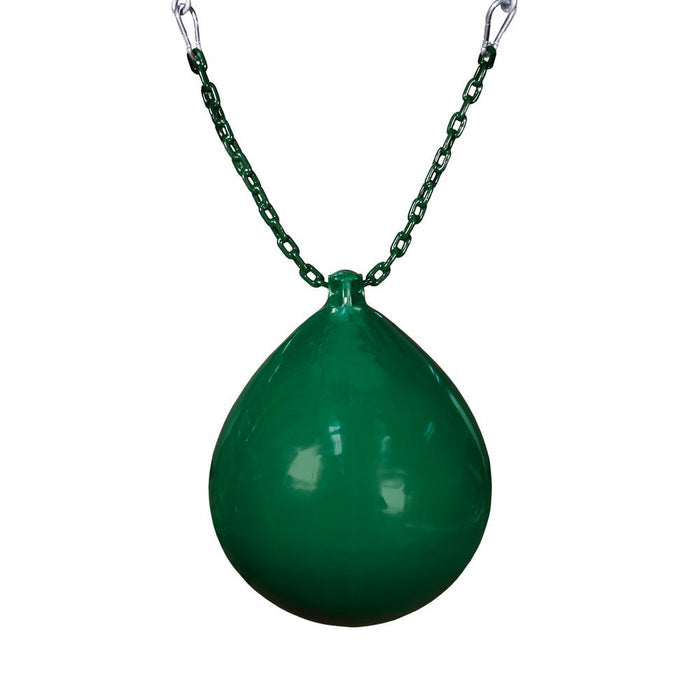 Buoy Ball w/ Spring Clips by Gorilla Playsets, green polyethylene ball swing with green coated chain and metal clips