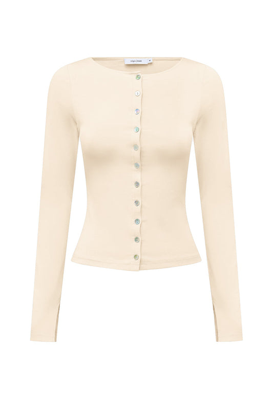 Button-Through Long Sleeve Top Avena