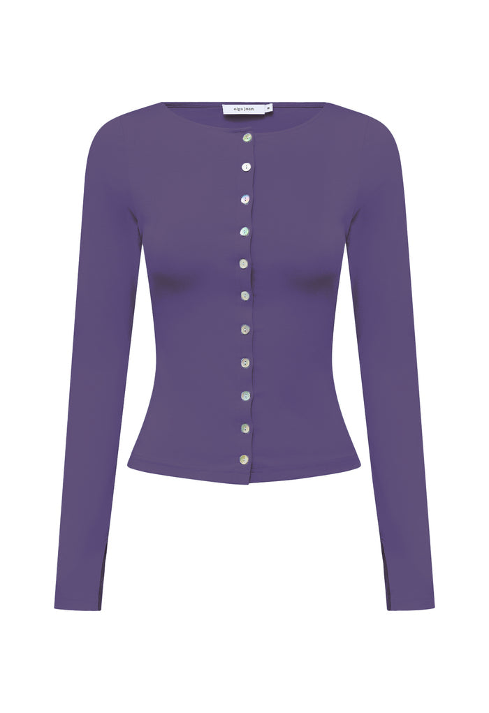 Button-Through Long Sleeve Top Washed Viola