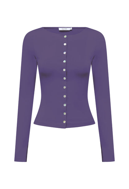 Button-Through Long Sleeve Top Washed Viola