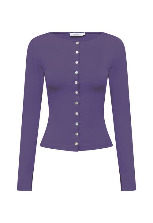 Button-Through Long Sleeve Top Washed Viola